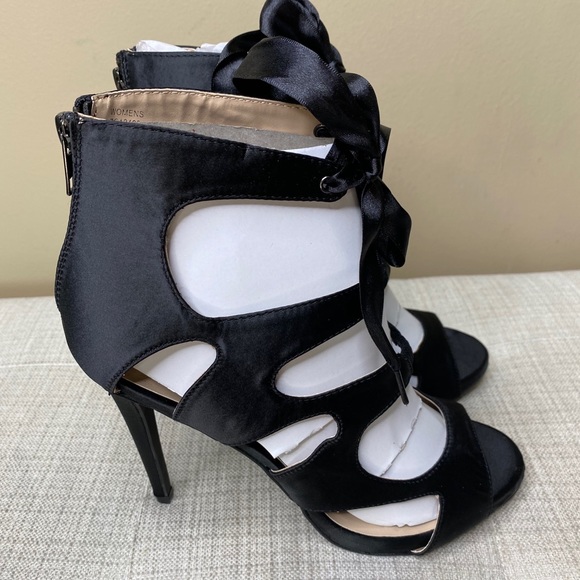 Beautiful Black Satin Cut out Heels - Picture 5 of 11